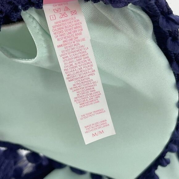 Victorias Secret Teeny Triangle Bikini Top Navy Blue Tassel Crochet Lace Size M - Picture 10 of 10
